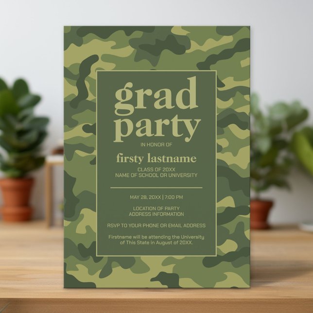Invitation Grad Party - Camo vert Imprimer pour Graduation Pa (Custom Graduation Announcement and Invitation)