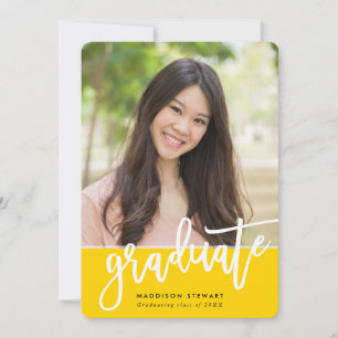 Invitation GRAD PARTY chic photo calligraphie tendance jaune