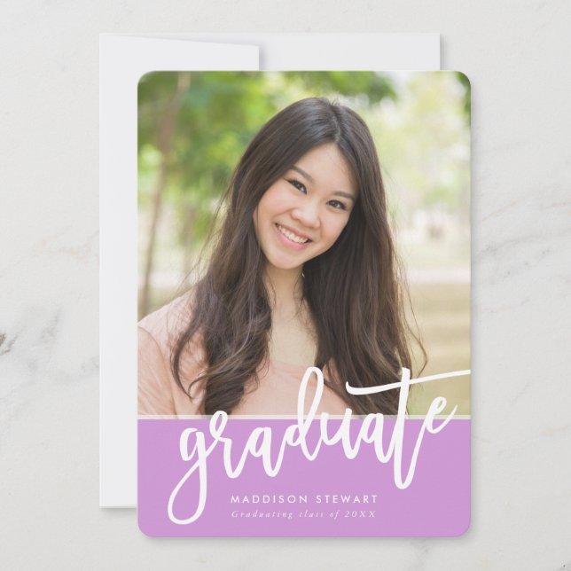 Invitation GRAD PARTY chic photo calligraphie tendance violet (Devant)