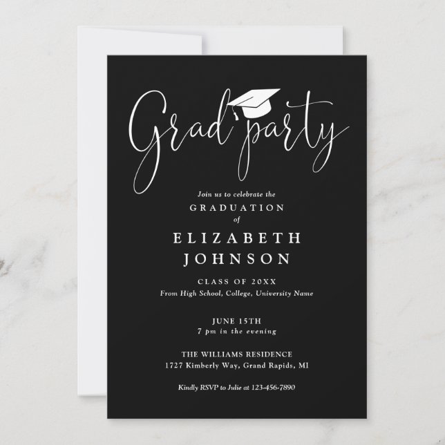 Invitation Grad Party Noir et Blanc Grad Grad Grad Grad Grad  (Devant)