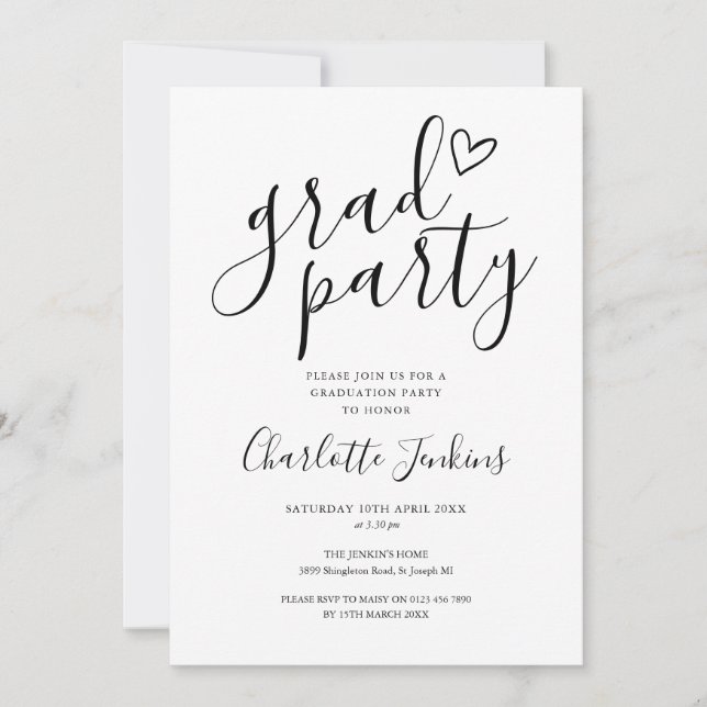 Invitation Grad Party Script Heart Graduation Party (Devant)