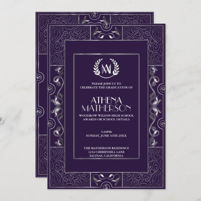 Invitation Grad Party - Style Gatsby classique (Devant / Derrière)