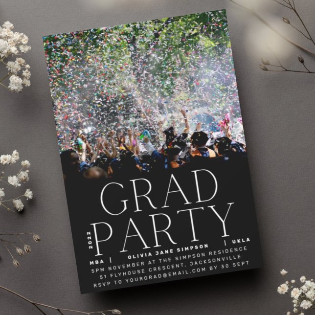 Invitation GRAD PARTY | White Fun University Celebration (Créateur téléchargé)