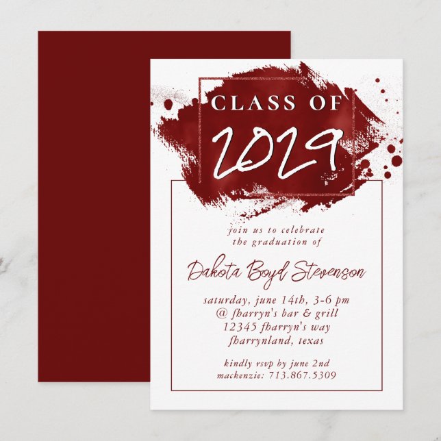 Invitation Grad peint | Red Splatter Brushstroke Party (Devant / Derrière)