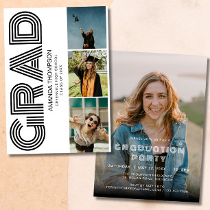 Invitation Grad Photo Collage White Gold Graduation