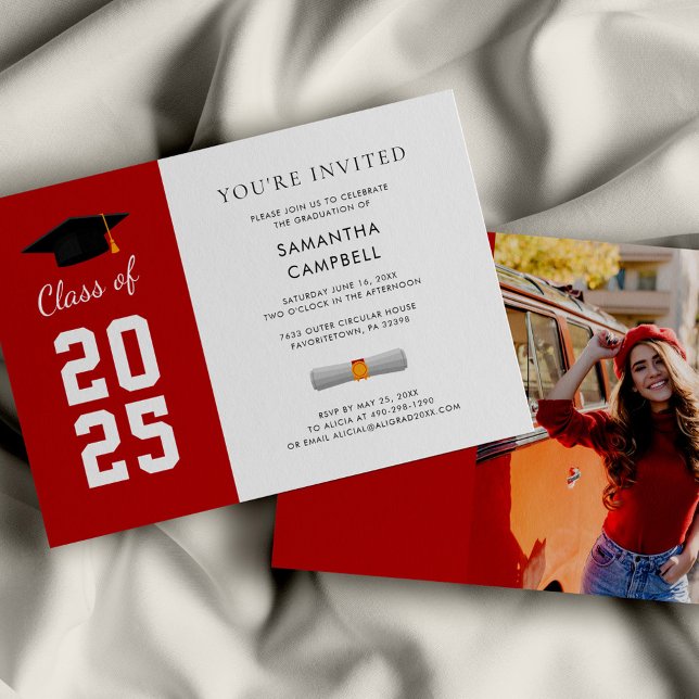 Invitation Grad Photo Grad Grad 2025 (Graduation 2025 Red and White Party Invitation)