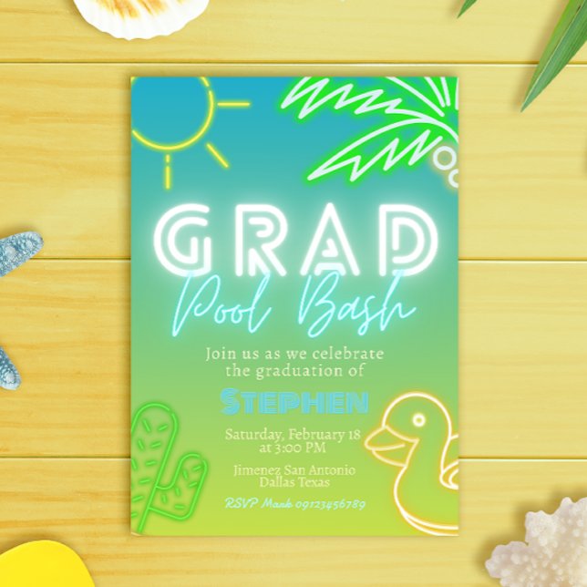 Invitation Grad Pool Bash - Pool Party  (Grad Pool Bash - Pool Party Invitation)