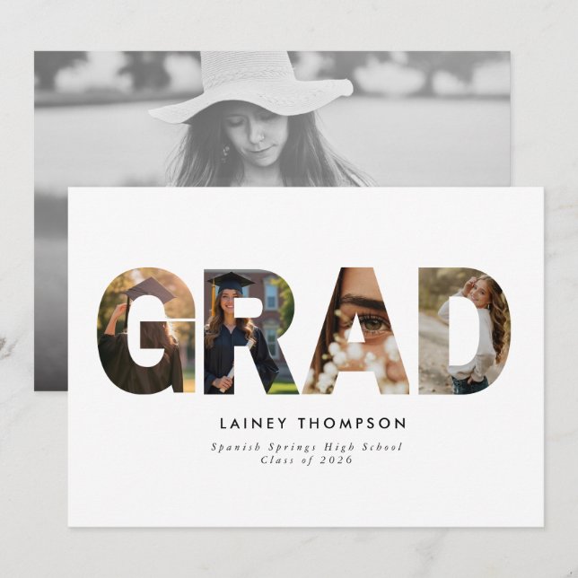 Invitation GRAD Typography 4 Image Graduation Announcement (Devant / Derrière)