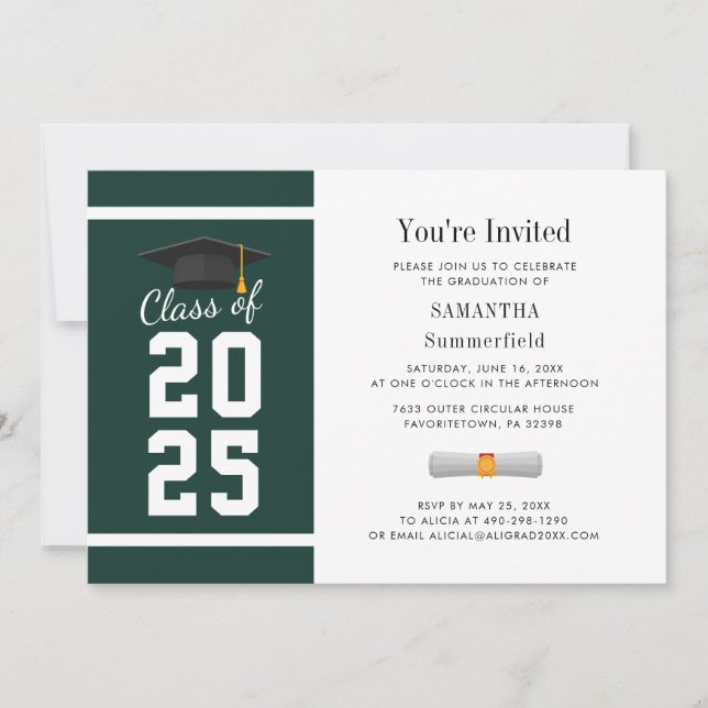 Invitation Grad Vert Vert moderne Blancs Photo Grad Grad Grad (Devant)