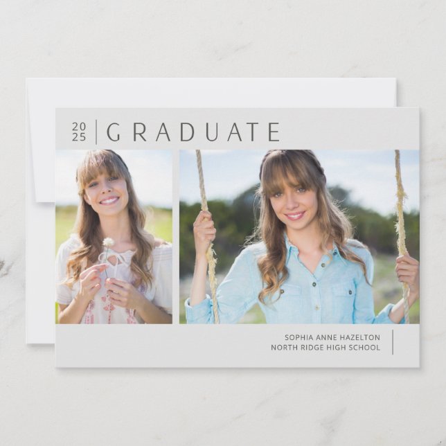 Invitation Graduate 2025 Neutral Grey Photo Party (Devant)