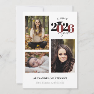 Invitation Graduate 3 Photos Collage Maroon Classe de 2023