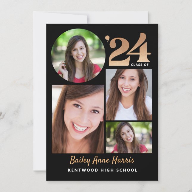 Invitation Graduate Circle Black Class of 2024 Printable (Devant)