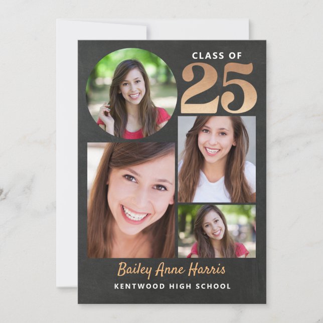 Invitation Graduate Circle Gold Chalk Classe de 2025 imprimab (Devant)