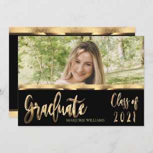 Invitation Graduate Class of 2021 Black and Gold Script