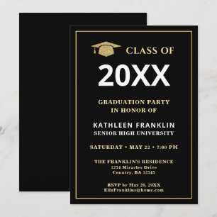Invitation Graduate Classe Diplôme Or Noir Élégant