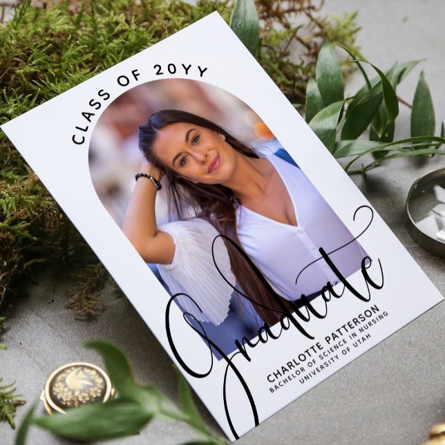 Invitation Graduate Elegant Script Graduation Arch Photo (Créateur téléchargé)