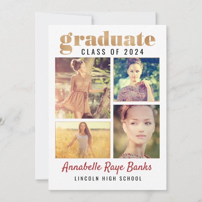 Invitation Graduate Gold Class of 2024 White Collage (Devant)