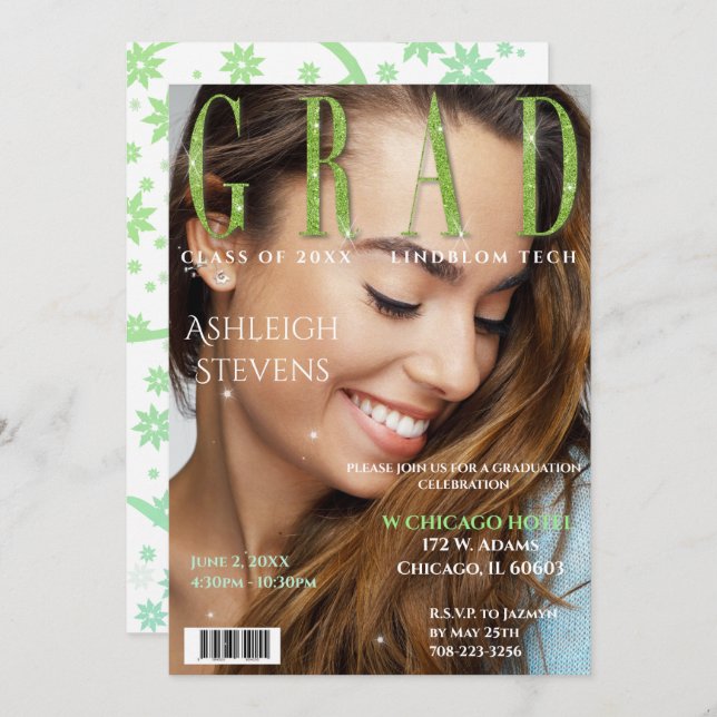 Invitation Graduate Magazine Cover Photo Graduation Party (Devant / Derrière)