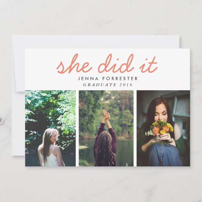 Invitation Graduate Mignonne Elle L'A Fait Script Trois Photo (Devant)