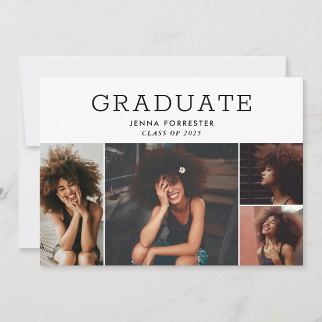 Invitation Graduate Modern Minimal Script Photo Collage (Devant)