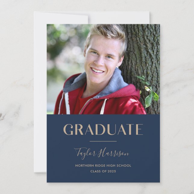 Invitation Graduate Navy Blue & Gold Graduation Party 2025 (Devant)