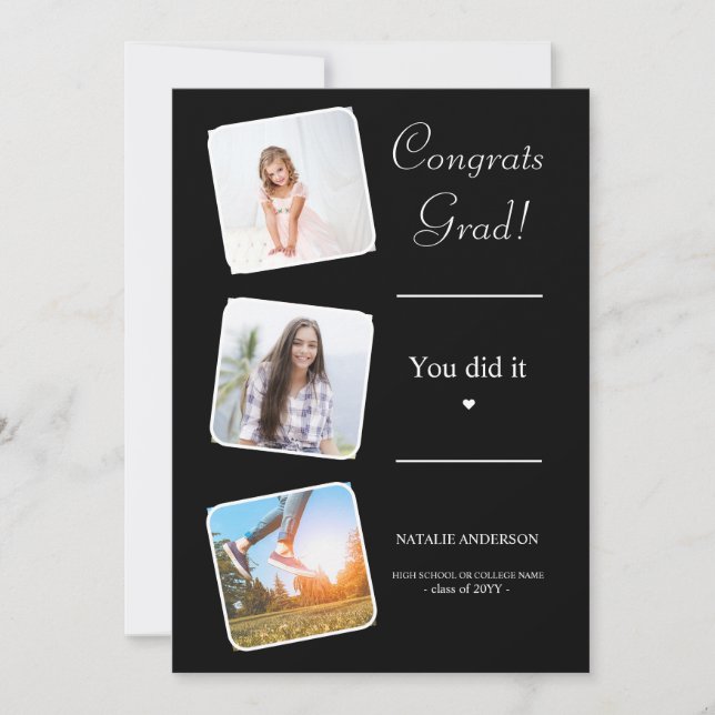 Invitation Graduate Noir et Blanc Classe de 2023 Graduation (Devant)