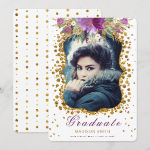 Invitation Graduate Photo Fleurs étincelantes Parties scintil
