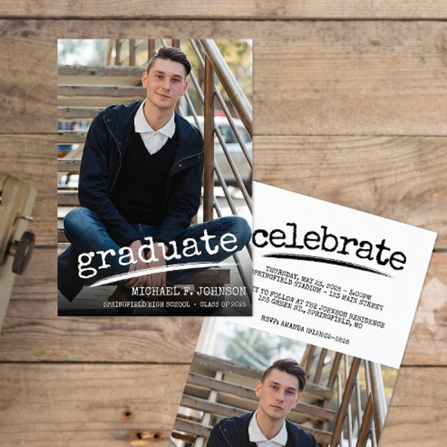 Invitation Graduate simple Grunge Photo Graduate Graduation (Modern Two Photo Graduation Announcement)