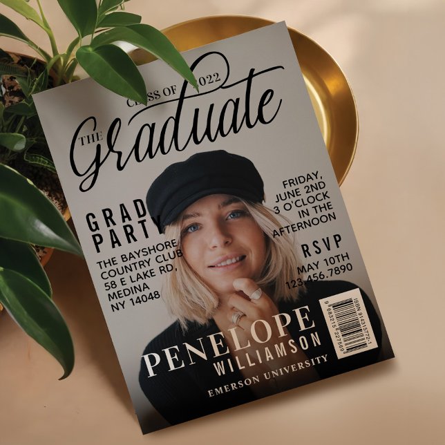 Invitation Graduate Stylish Magazine Couverture Photo Grad Pa (Graduate Stylish Magazine Cover Photo Grad Party Invitation)