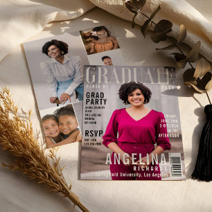 Invitation Graduate Trendy Magazine Couverture Grad Party