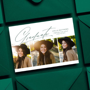 Invitation Graduate trois photo simple vert graduation