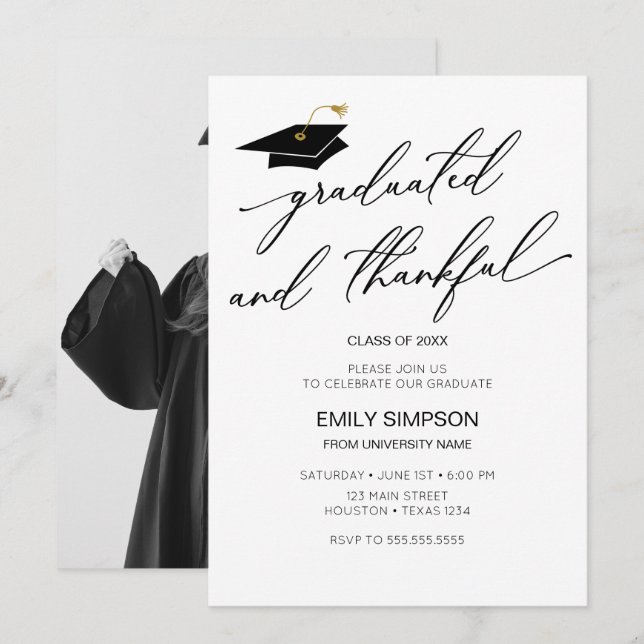 Invitation Graduated and Thankful Modern Graduation (Devant / Derrière)