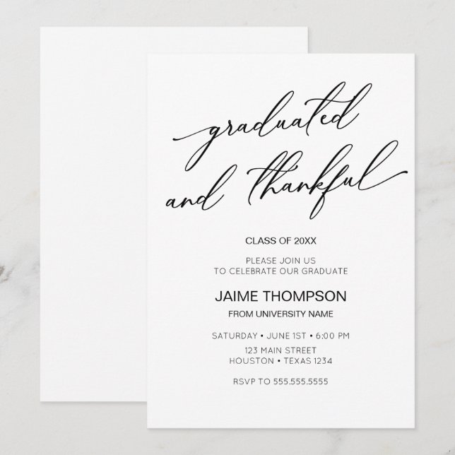 Invitation Graduated and Thankful Modern Graduation (Devant / Derrière)
