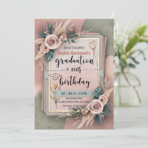 Invitation Graduation 18e anniversaire Boho Soft Pastel Flowe
