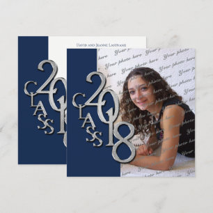 Invitation Graduation 2018 Marine Bleu et argent