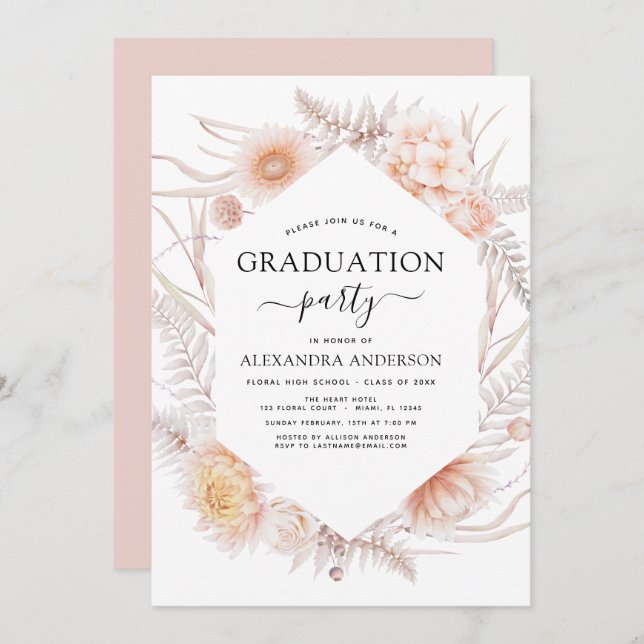 Invitation Graduation 2022 Boho Chic Dusty Pink Desert Invita (Devant / Derrière)