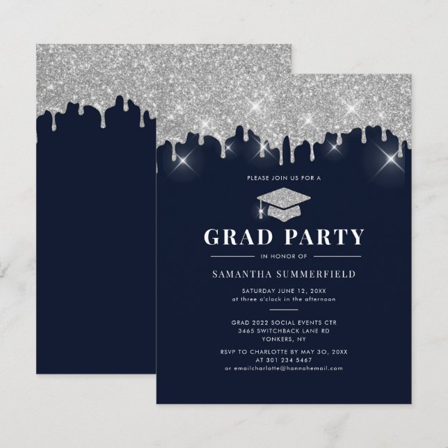 Invitation Graduation 2022 Parties scintillant Silver Sparkle (Devant / Derrière)