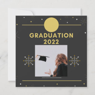 Invitation Graduation 2022 Party Topper Black Gold Stars 