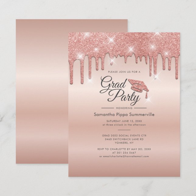 Invitation Graduation 2022 Rose Gold Parties scintillant Grad (Devant / Derrière)