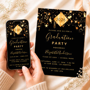 Invitation Graduation 2023 tête de la fête de l'or noir étoil