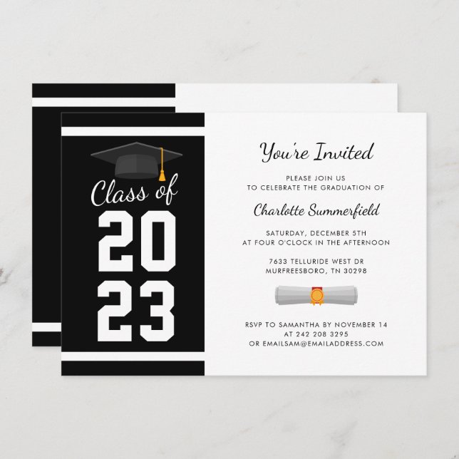 Invitation Graduation 2024 Black and White Grad Party (Devant / Derrière)