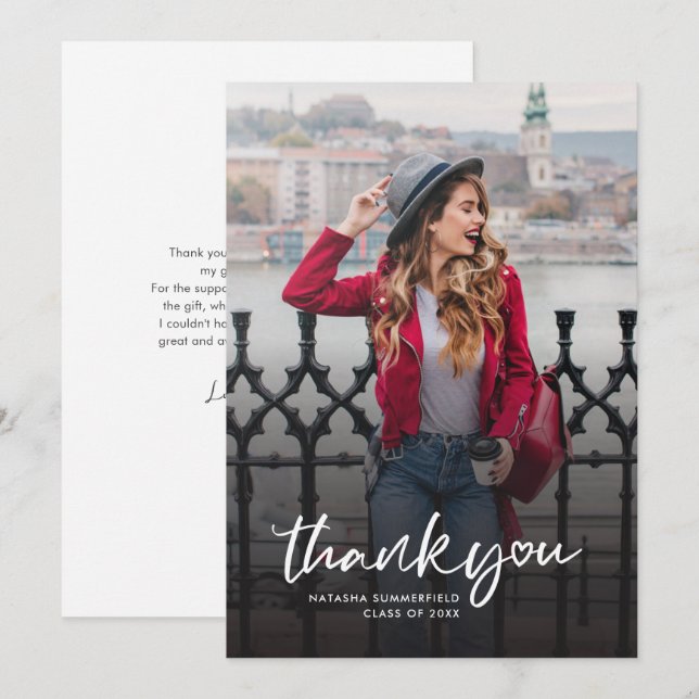 Invitation Graduation 2024 Grad Photo Script Merci (Devant / Derrière)