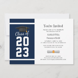 Invitation Graduation 2024 Navy Blue Grad Photo Party