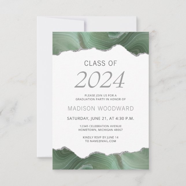 Invitation Graduation 2024 Photo Sage Green Silver Agate (Devant)