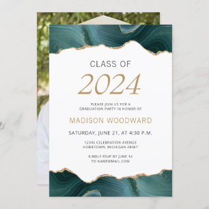 Invitation Graduation 2024 Photo Turquoise Gold Agate