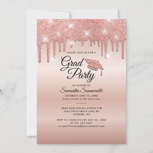 Invitation Graduation 2024 Rose Gold Drip Grad Party (Devant)