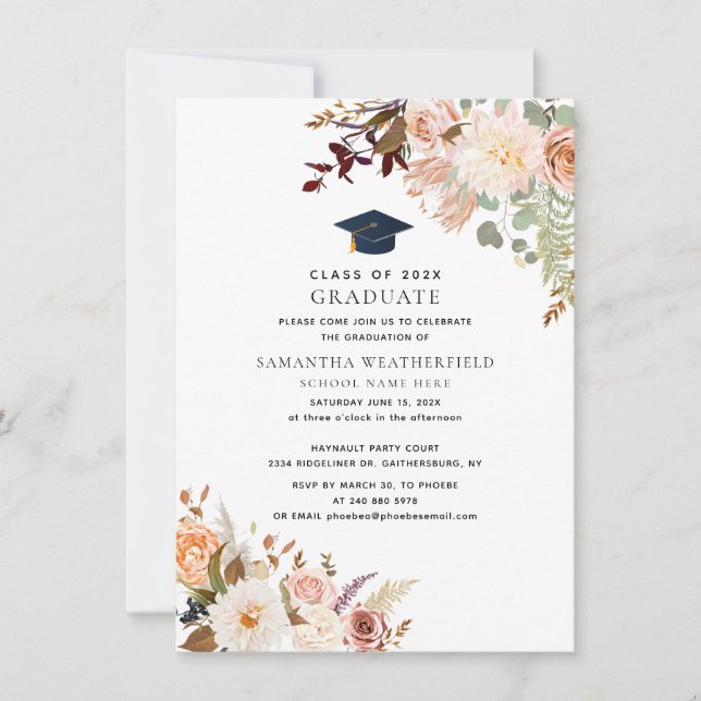 Invitation Graduation 2024 Watercolor Floral Grad Party (Devant)