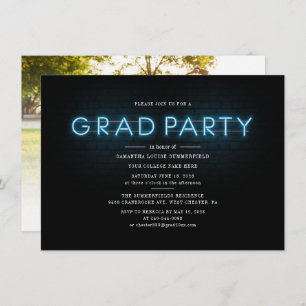 Invitation Graduation 2025 Blue Neon Graduate Photo Party