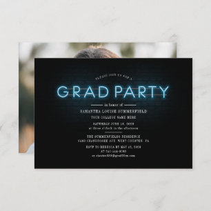 Invitation Graduation 2025 Blue Neon Photo Grad Party