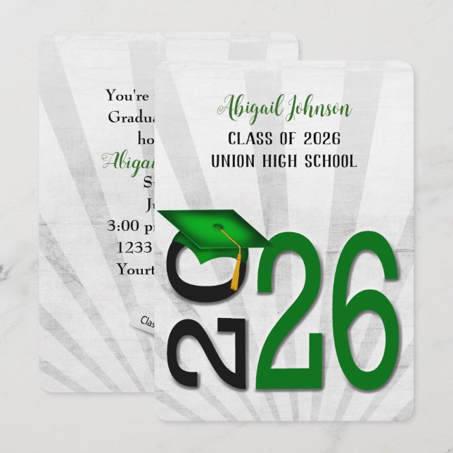 Invitation Graduation 2025 dans les couleurs de l'école verte (Devant / Derrière)